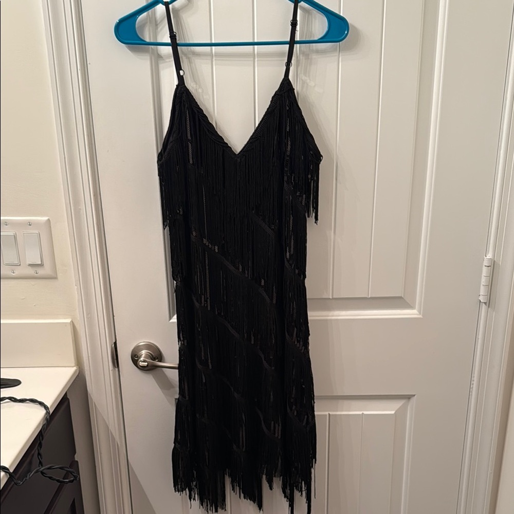 NEVER BEEN WORN Elegant Black Fringe Dress